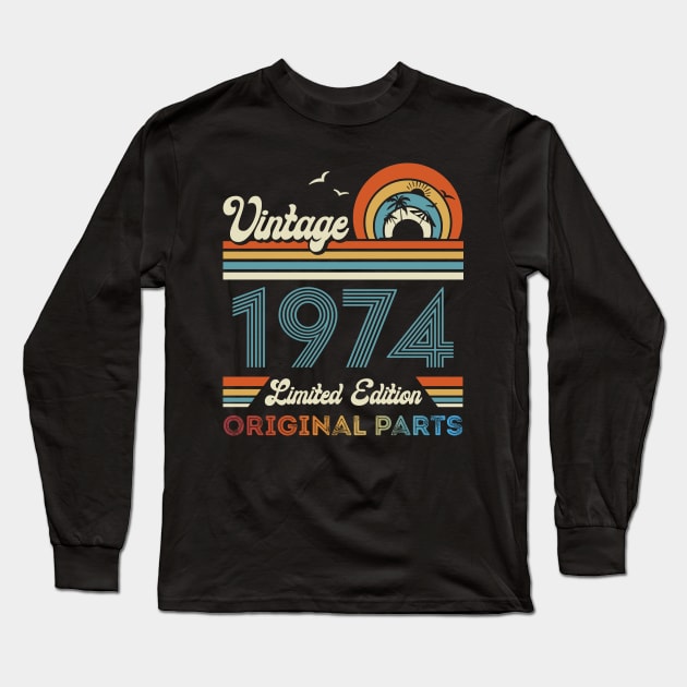 Vintage 1974 50th Birthday Gift For Men Women From Son Daughter Long Sleeve T-Shirt by Davito Pinebu 